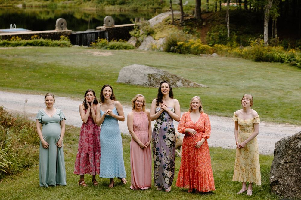 The bridesmaids on the lawn