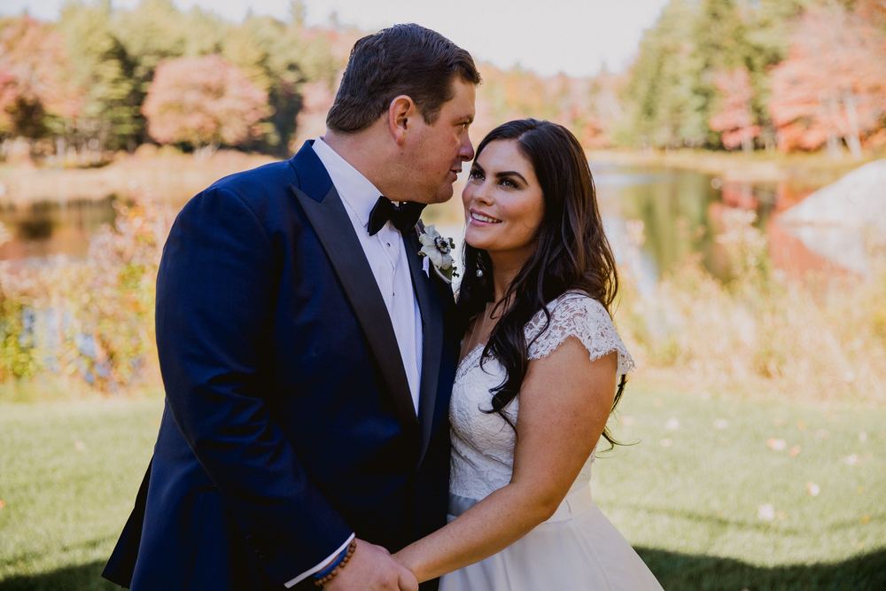 Just married, by the pond in October