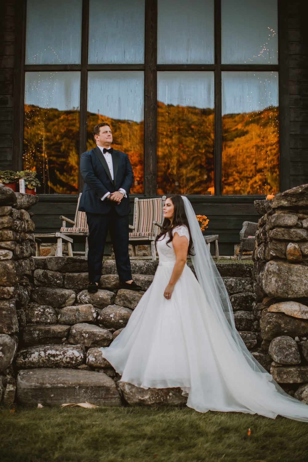 The bride on the Lodge steps