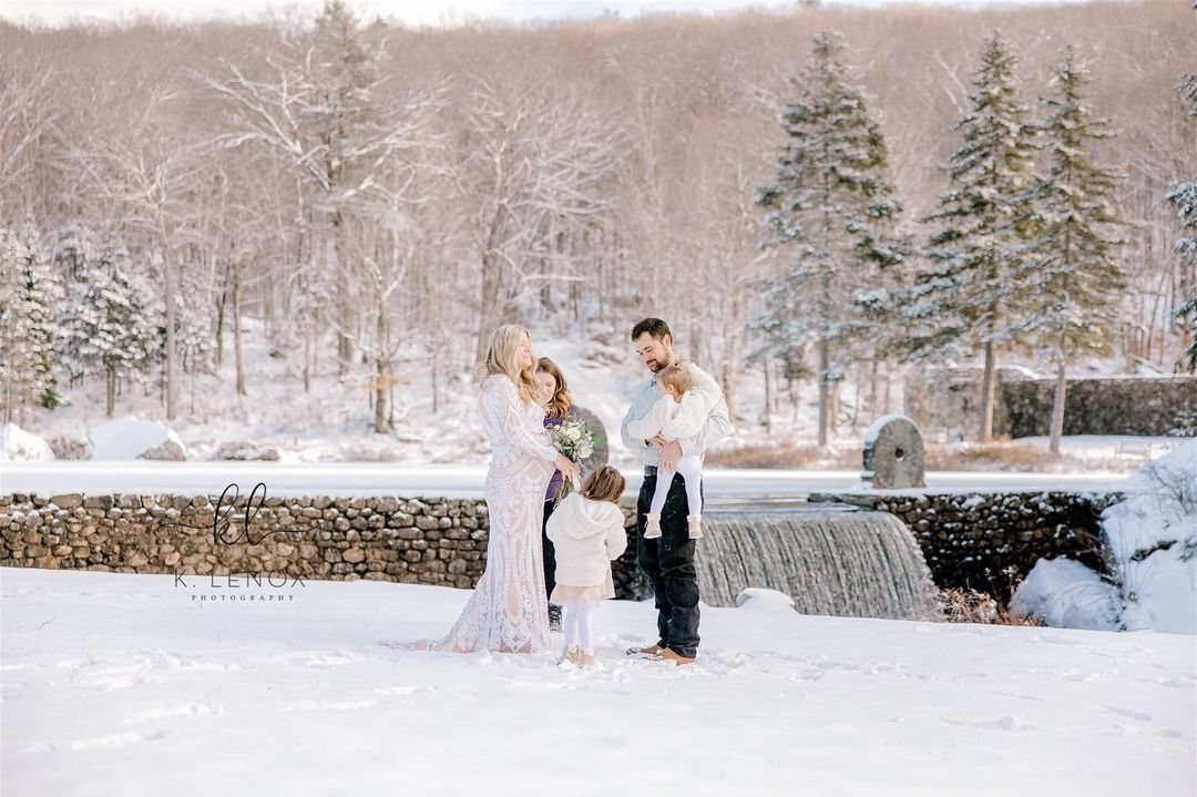 The two of them by the falls in the first snow