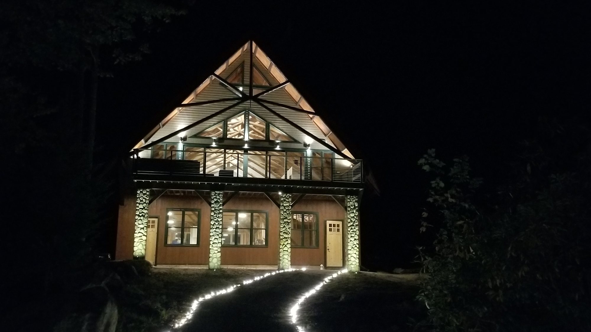 The Barn lit at night