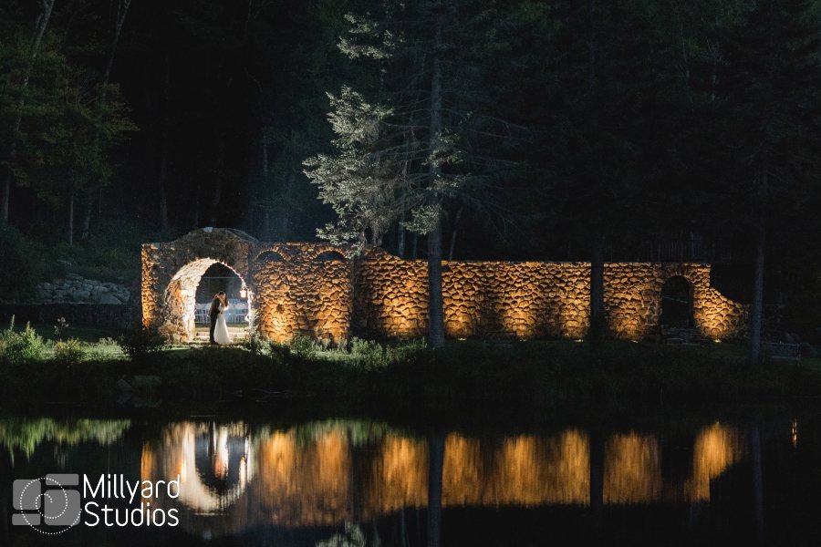 The Walled Garden lit up at night