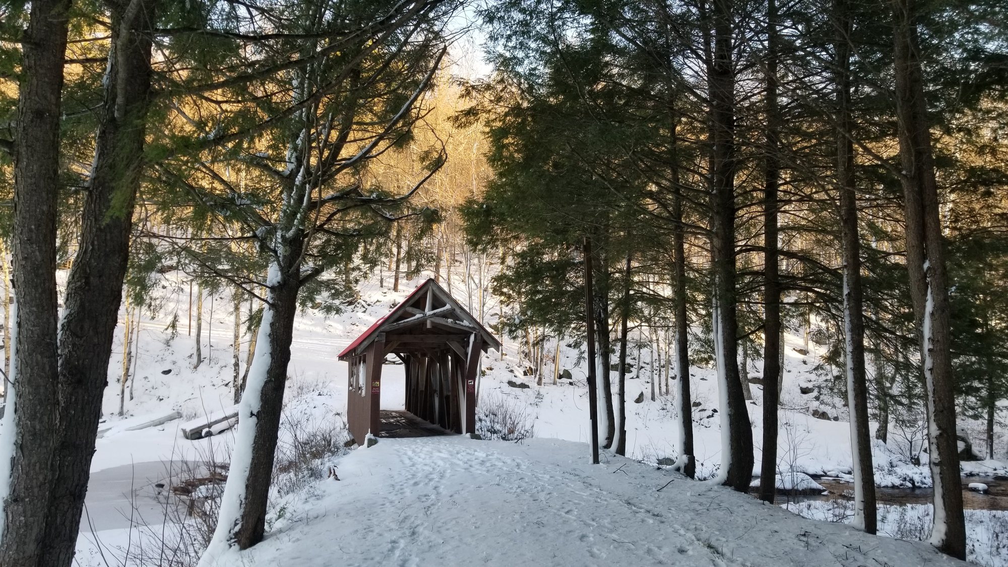 The covered bridge in snow
