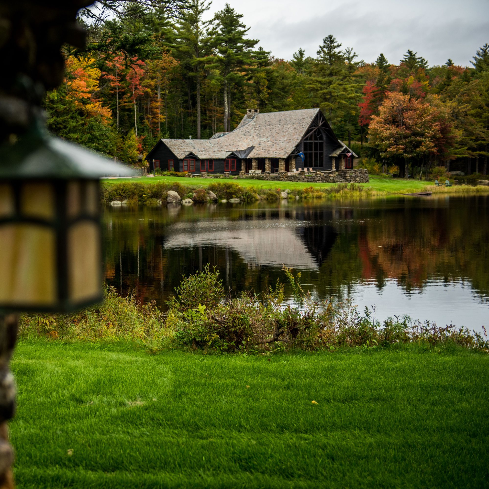 Lakefalls Lodge across the pond in October
