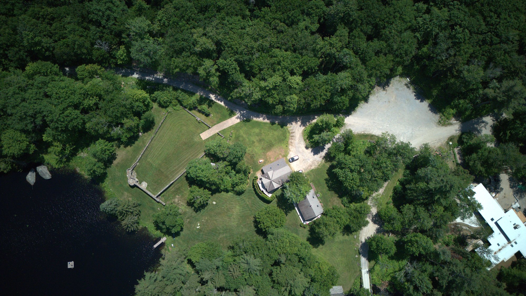 The Lodge Lawn and the Walled Garden from above