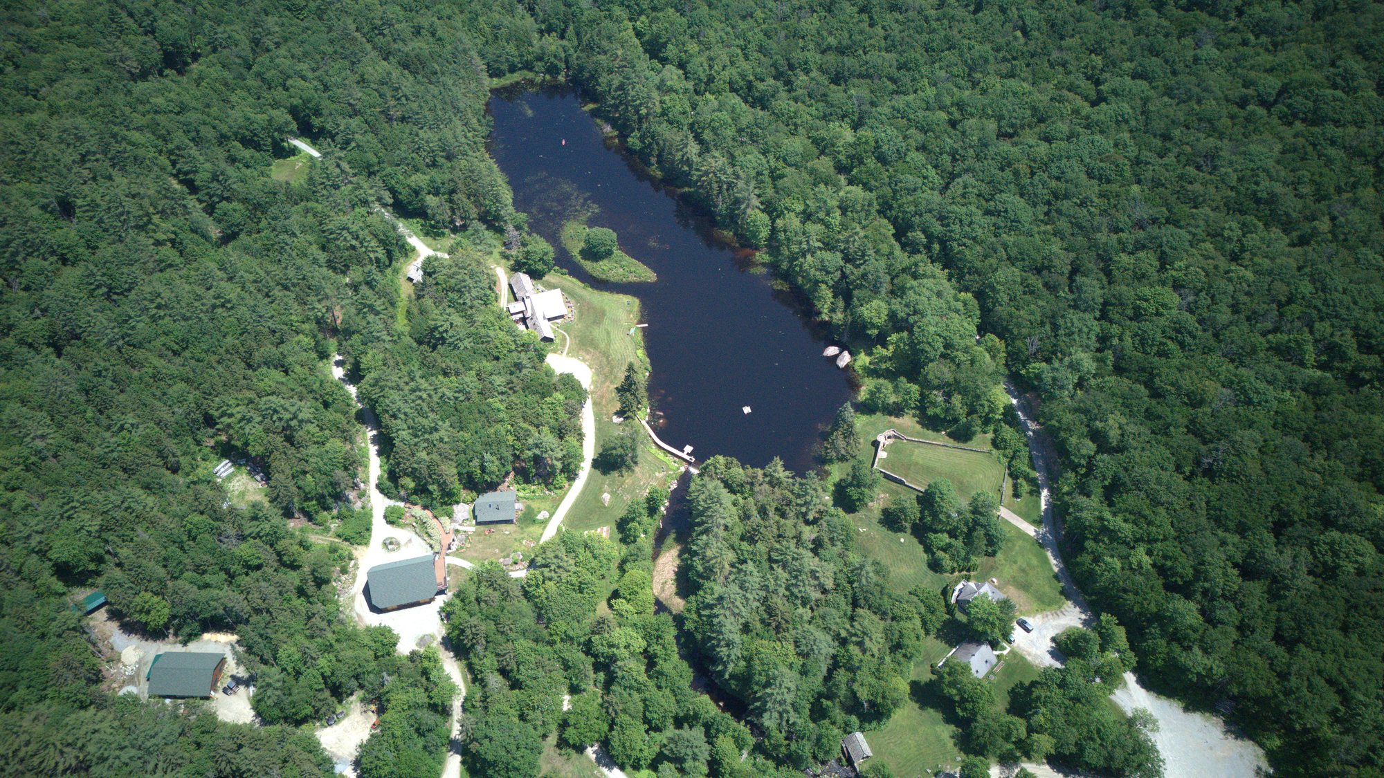 The pond and the estate among the trees