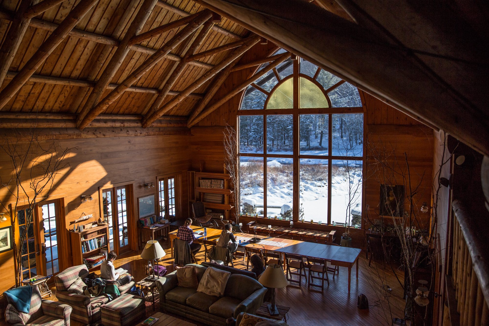 The Great Room window over the pond in winter