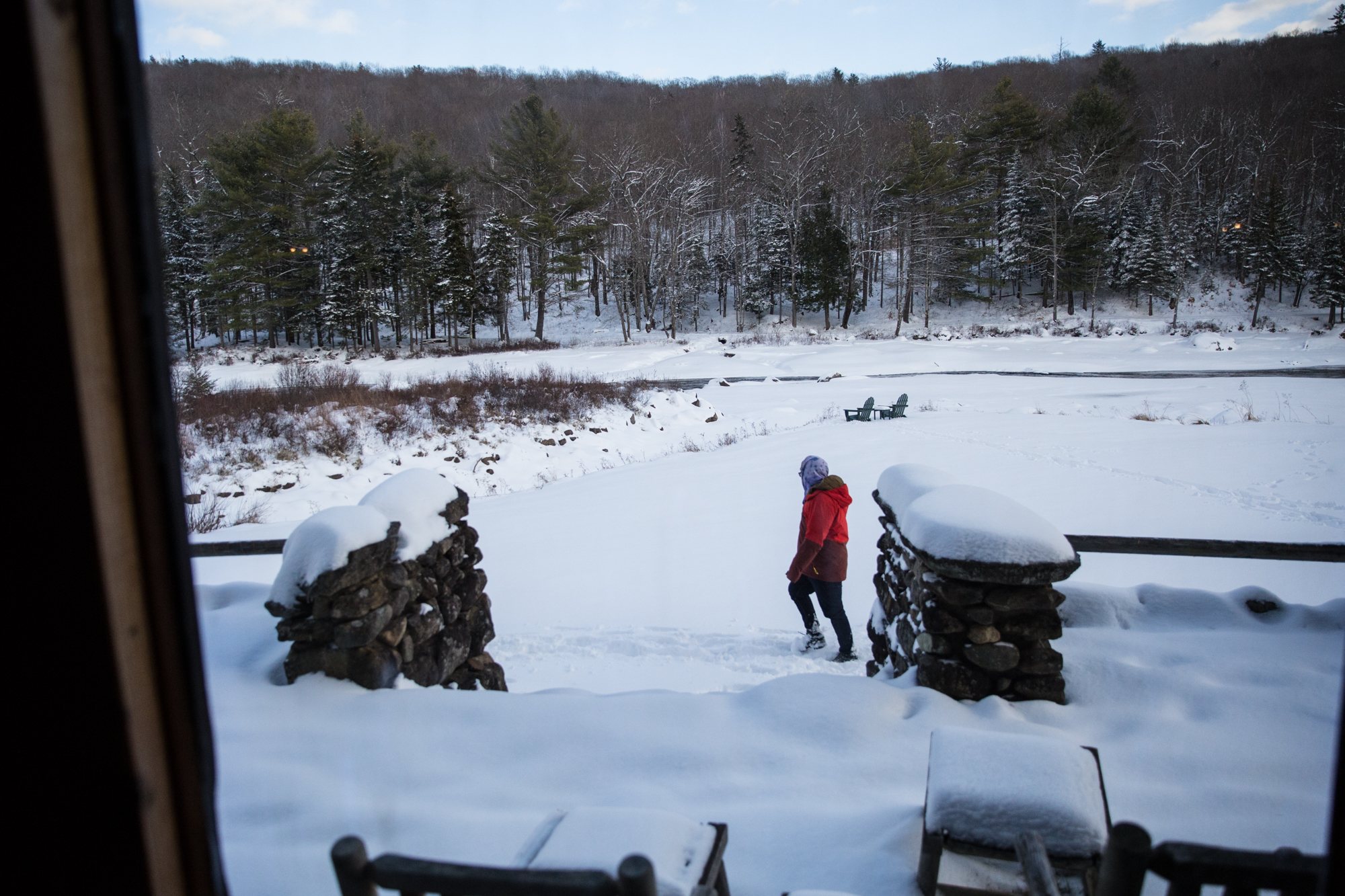 A walk across the snow to the pond
