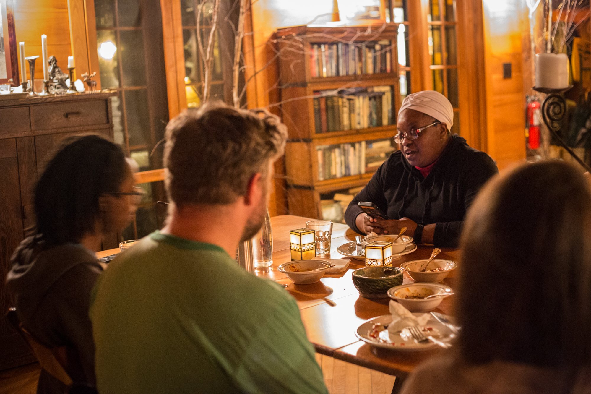 Dinner around a table in the Lodge