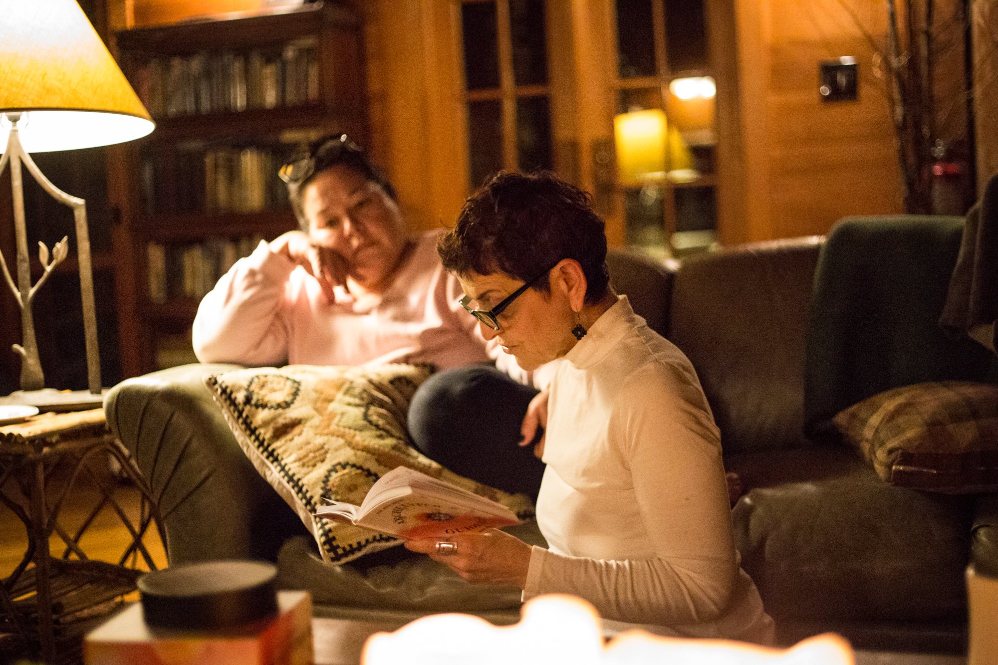 Friends talking on the sofa in the Lodge