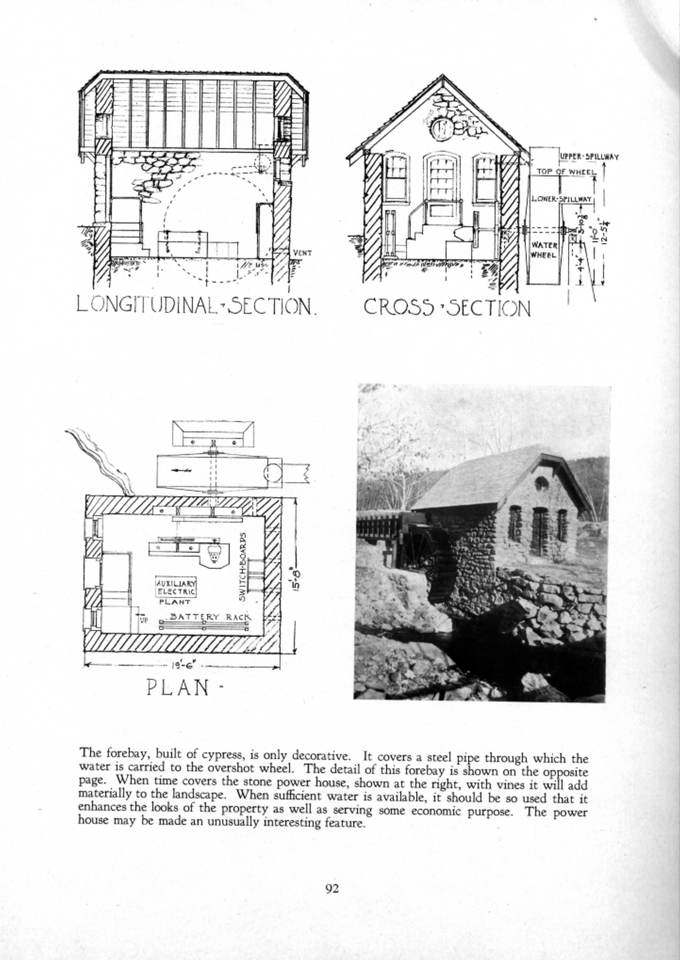 Plans and a photograph of the stone powerhouse